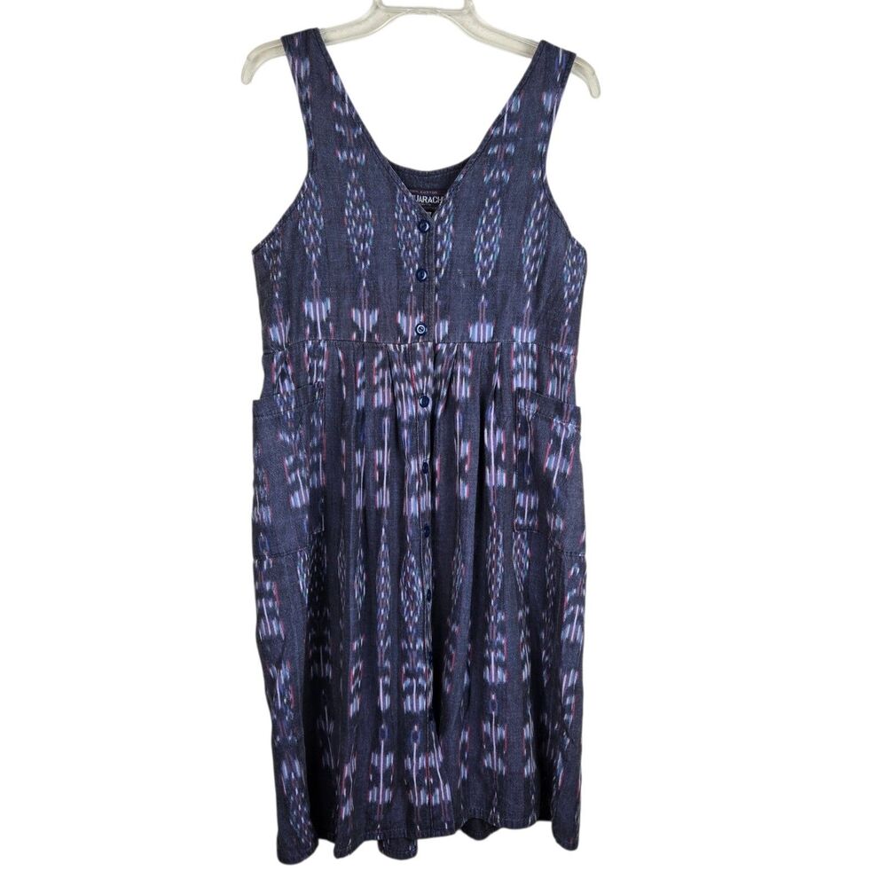 El Huarache Hand Woven Dress Sz S Blue Geometric Ikat Cottagecore Boho